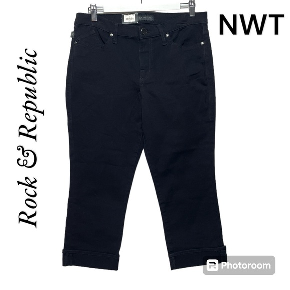 Rock & Rebublic Kendall Mid Rise Capri in Black NWT Women's Size 12 - Picture 2 of 14